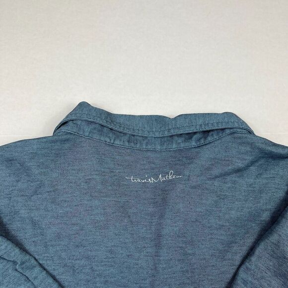 Travis Mathew Mens Polo Shirt Blue Stretch Short Sleeve Performance Top LARGE - Picture 10 of 11